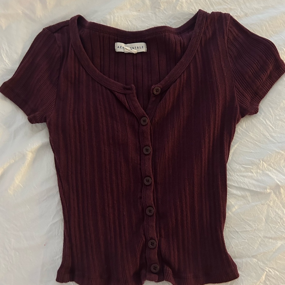 Aeropostale Red Ribbed Button Down Shirt